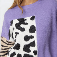 Purple Mixed Animal Pattern Knit Jumper-1