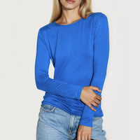 Royal blue round-neck long-sleeve top with straight hem