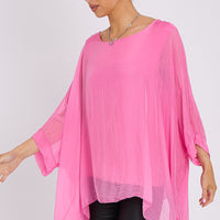 Pink Silk Batwing Sleeve Top Blouse-2