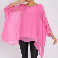 Pink Silk Batwing Sleeve Top Blouse-1