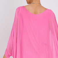 Pink Silk Batwing Sleeve Top Blouse-3