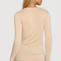 Beige V Neck Long Sleeve Top-2