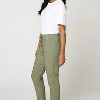 Khaki Stretch Drawstring Trousers-1