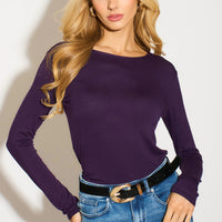 Purple Round Neck Long Sleeve Top-0