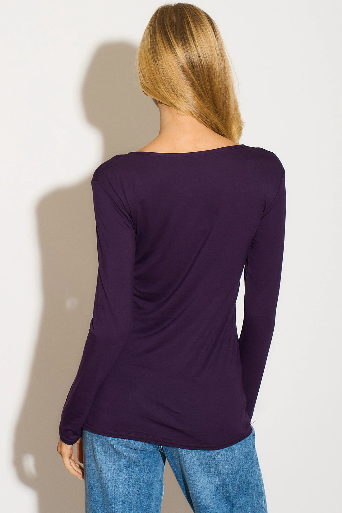 Purple Round Neck Long Sleeve Top-4