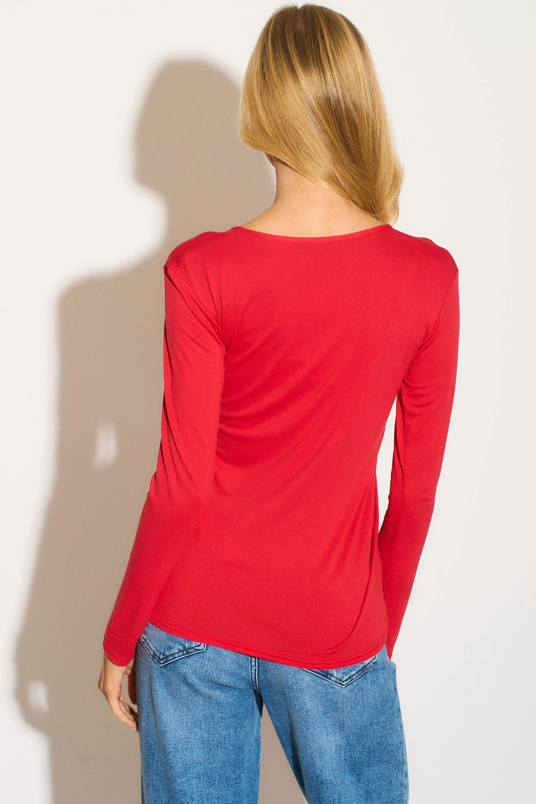 Red Round Neck Long Sleeve Top-2