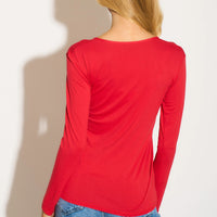 Red Round Neck Long Sleeve Top-2