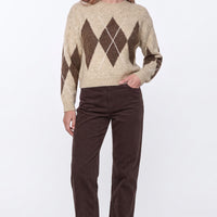 Beige Argyle Pattern Wool Blend Knit Jumper-1