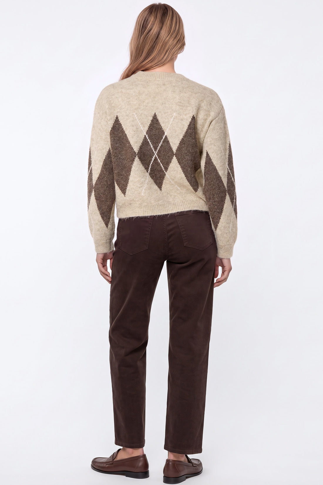 Beige Argyle Pattern Wool Blend Knit Jumper-2