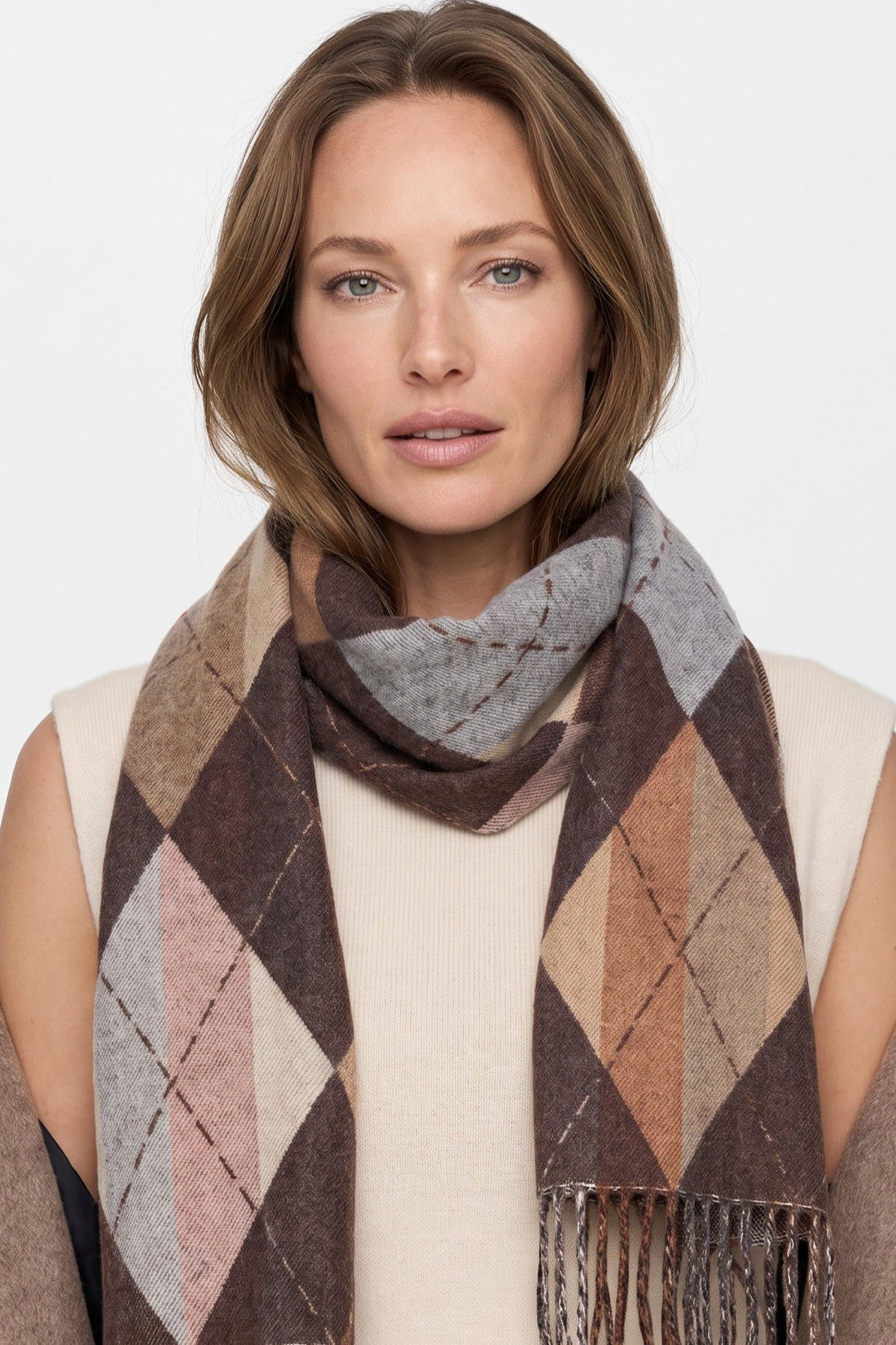 Brown Argyle Pattern Scarf-1