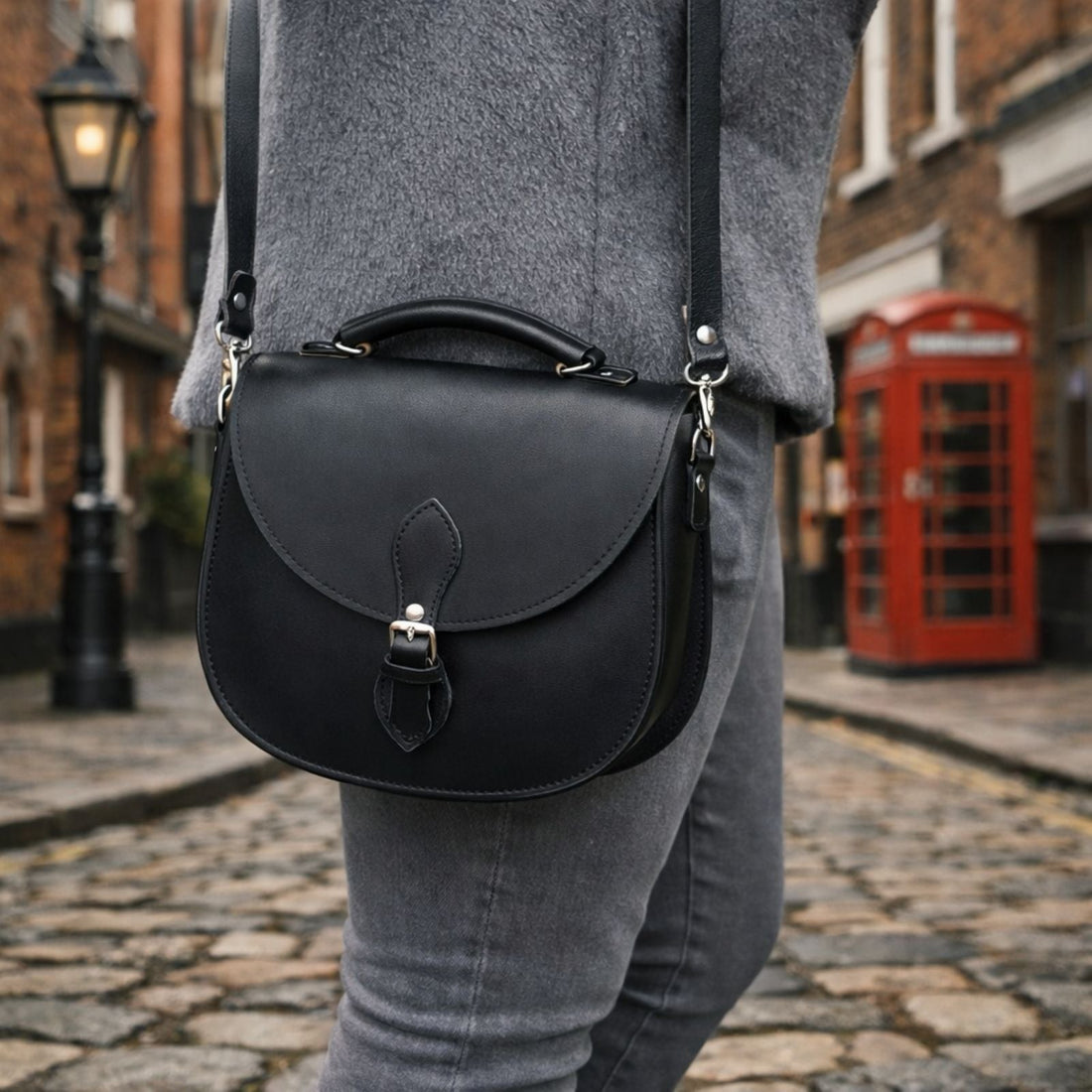 Handmade Tannery Leather Saddle Bag - Black-1