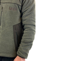Game Berwick fleece jacket detail showing brown side pocket with vertical zipper