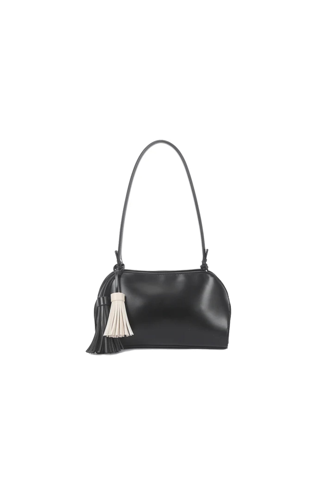 Black faux leather shoulder bag with tassel charm