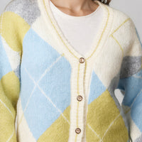 Lime Argyle Wool‑Blend Knit Cardigan-1