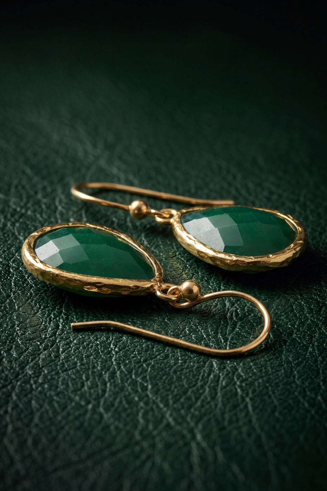 Petite Drop Earrings Green Onyx Gold-2