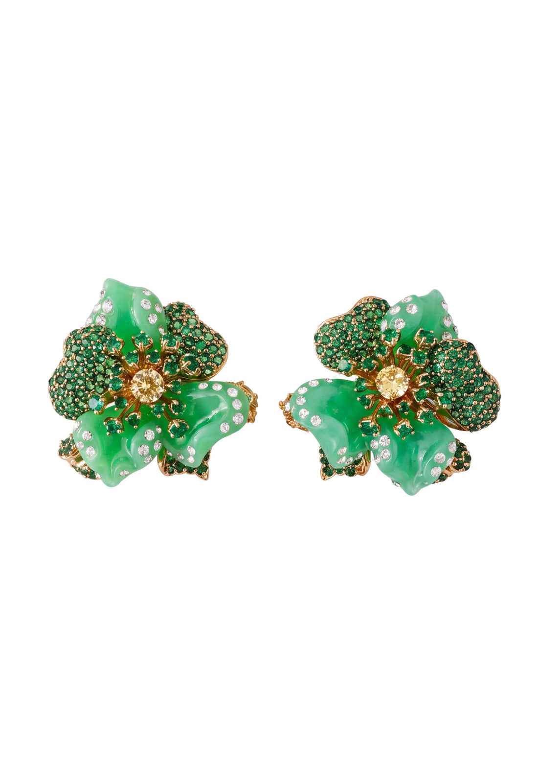 Jade Rose Flower Stud Earrings Gold-0