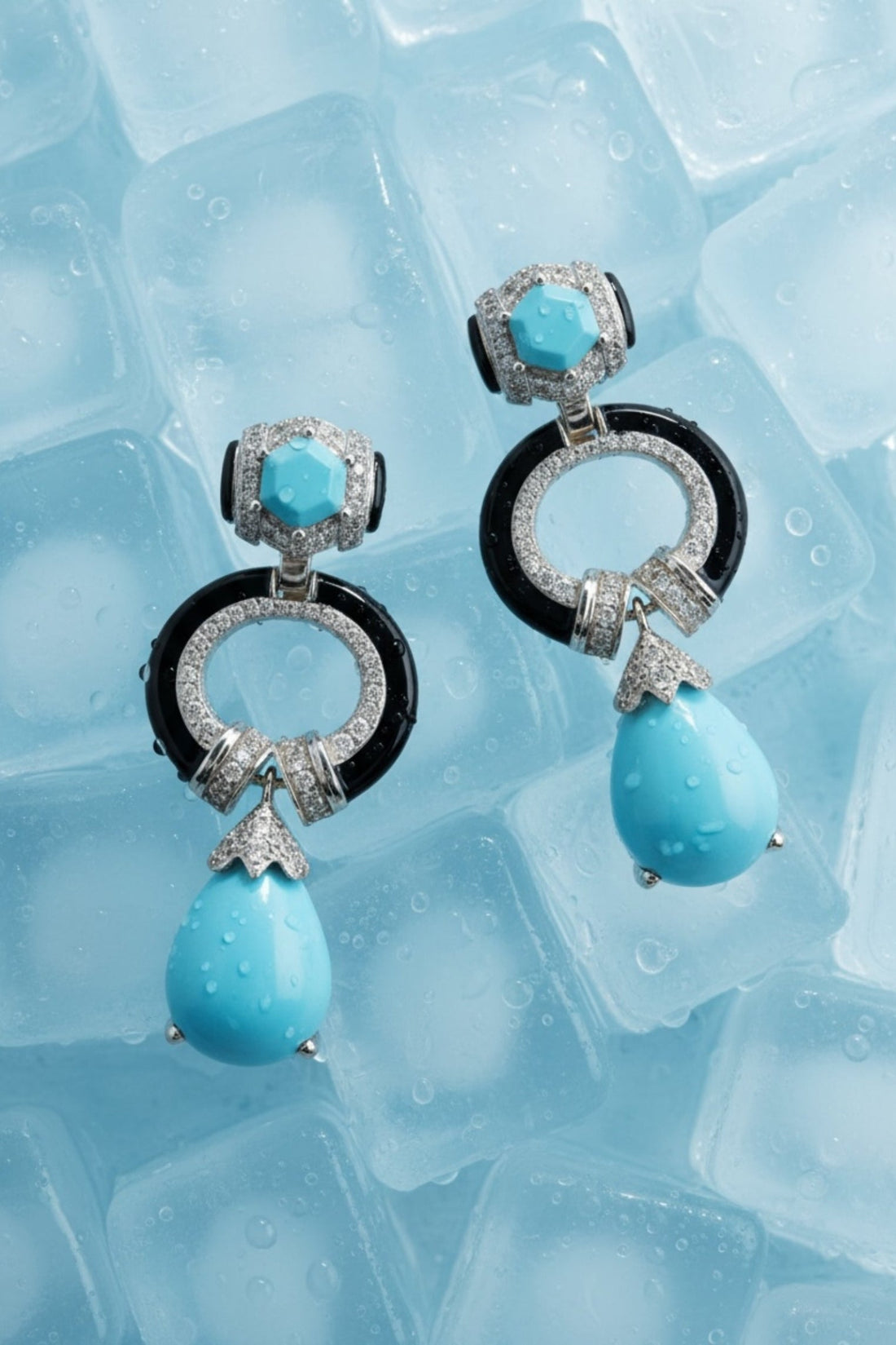 Clara Bow Turquoise & Enamel Drop Earrings Silver-4