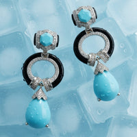 Clara Bow Turquoise & Enamel Drop Earrings Silver-4
