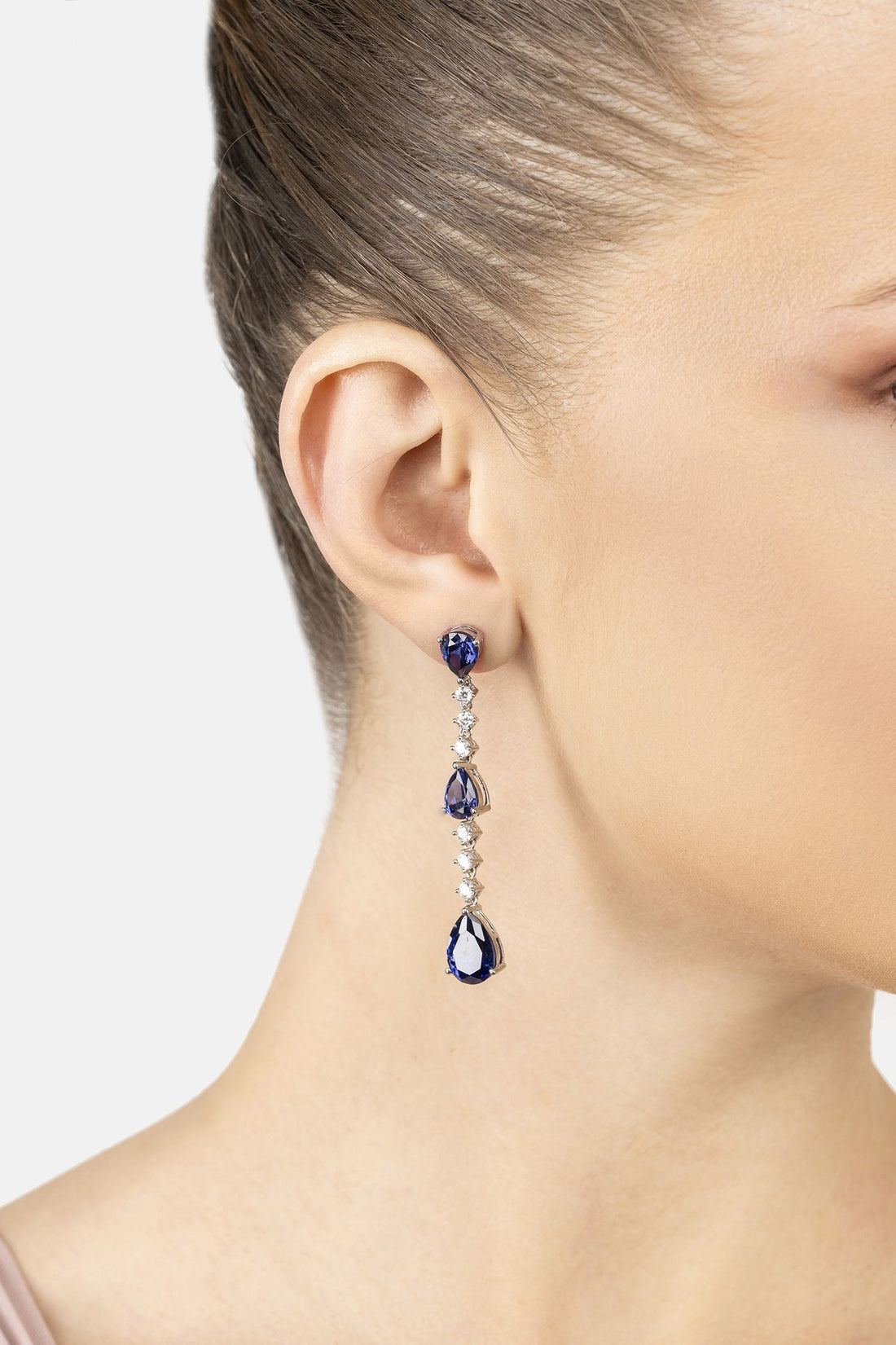 Tanzanite silver drop earring with teardrop stones