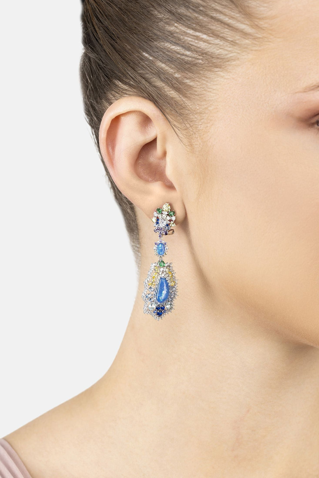 Frida Blue Opal Rainbow Drop Earrings Silver-1