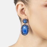 Fiorella Blue Opal Drop Earrings Silver Oxidised-1