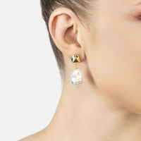 Polka Dot Baroque Pearl Drop Earrings Gold Cz-1