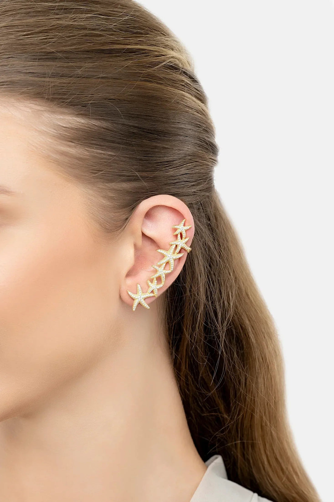 Starfish Ear-Climber Gold Left Ear-2
