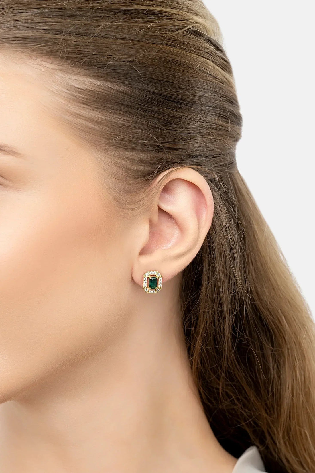 Whistledown Gemstone Stud Earrings Emerald Gold-2