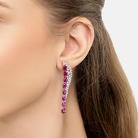 Ruby gemstone drop earrings: long silver drops with oval ruby stones