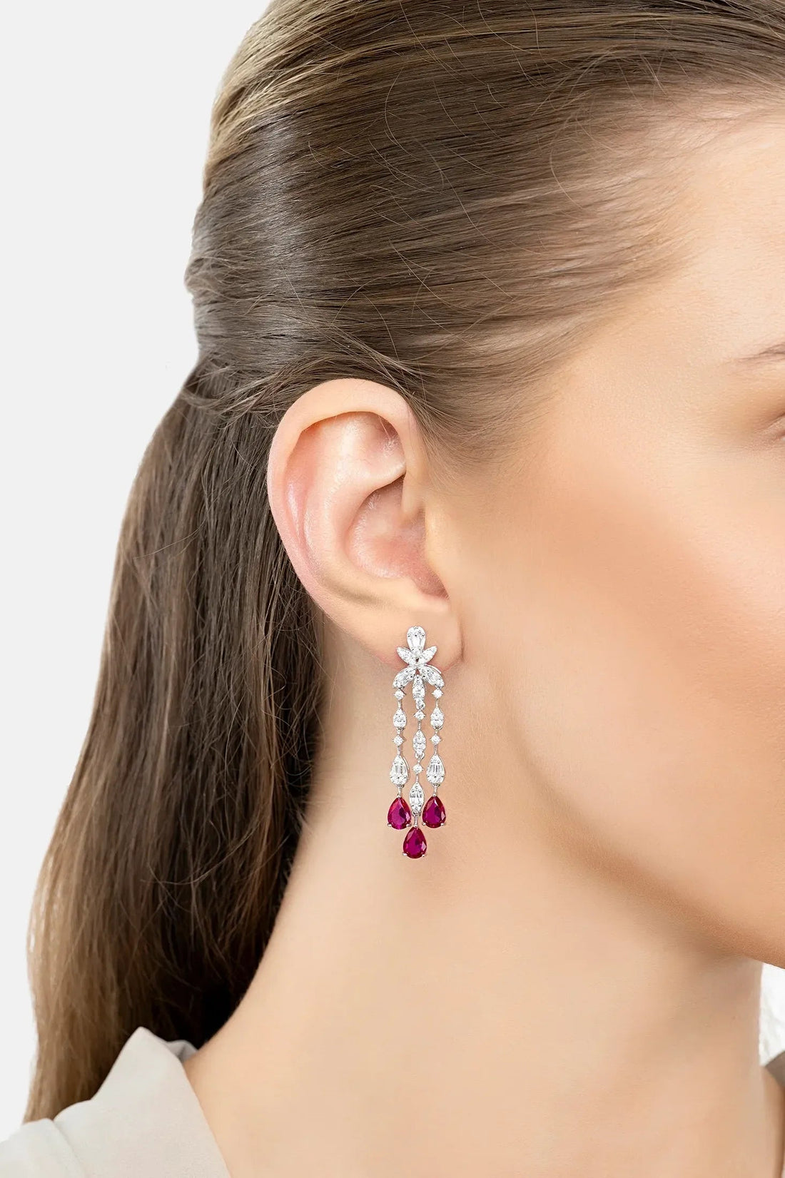 Duchess Ruby Drop Earrings Silver-1