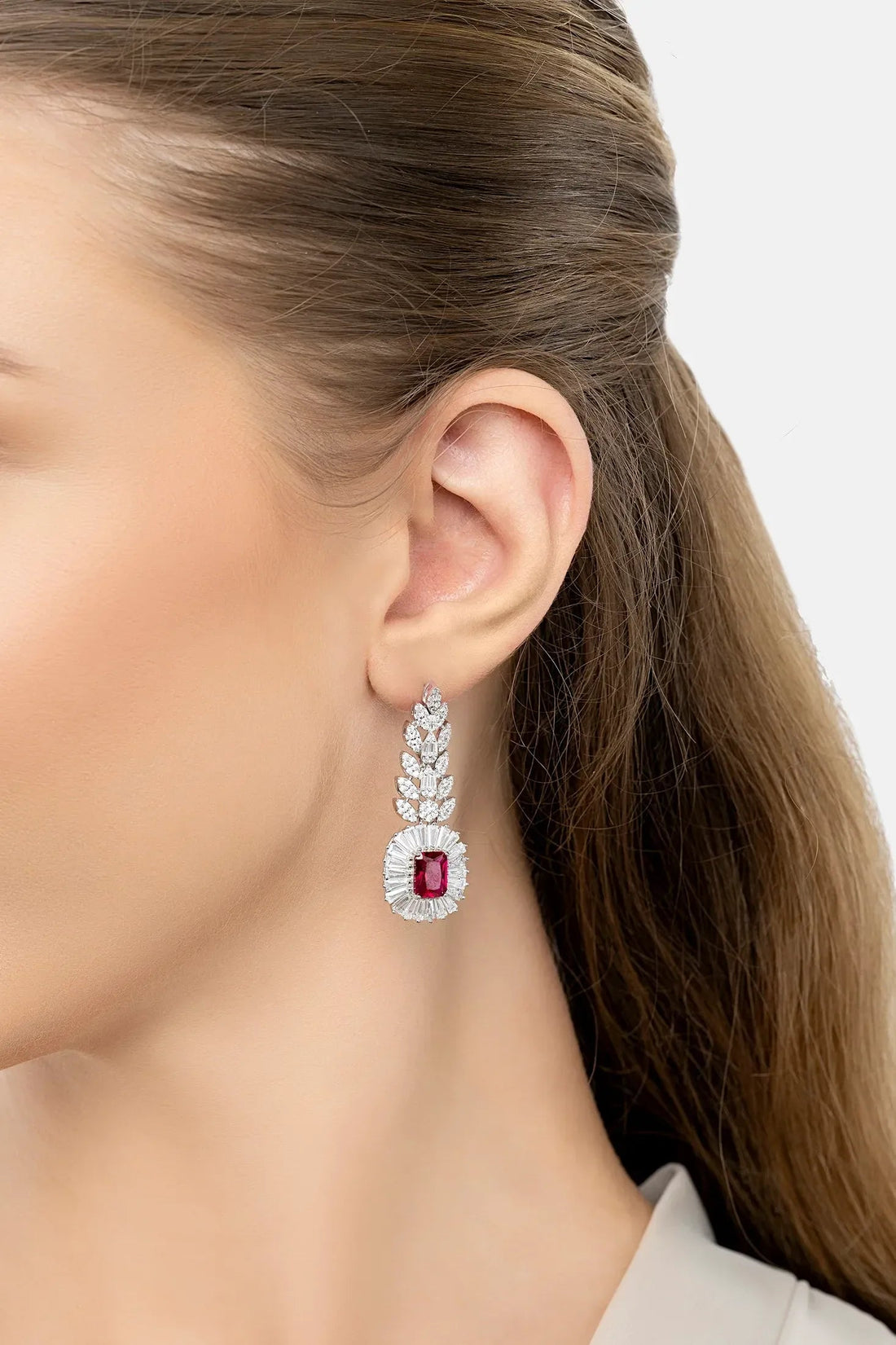 Countess Gemstone Drop Earrings Ruby Silver-3