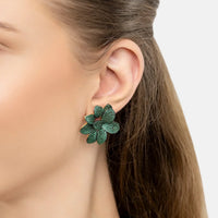 Amaryllis Flower Large Stud Earrings Gold Emerald-3
