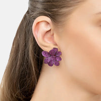 Amaryllis Flower Large Stud Earrings Rosegold Ruby-3