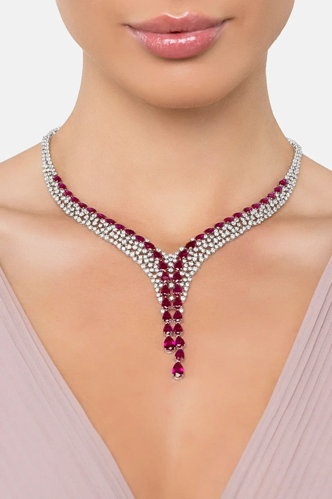 Baroness Statement Necklace Ruby Silver-1