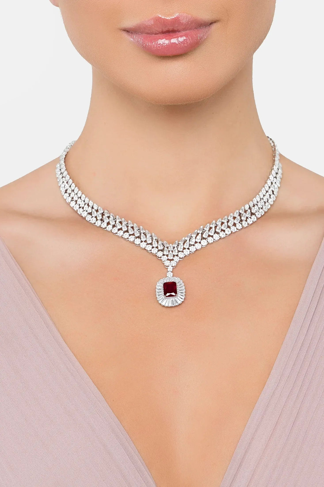 Countess Statement Ruby Necklace Silver-1
