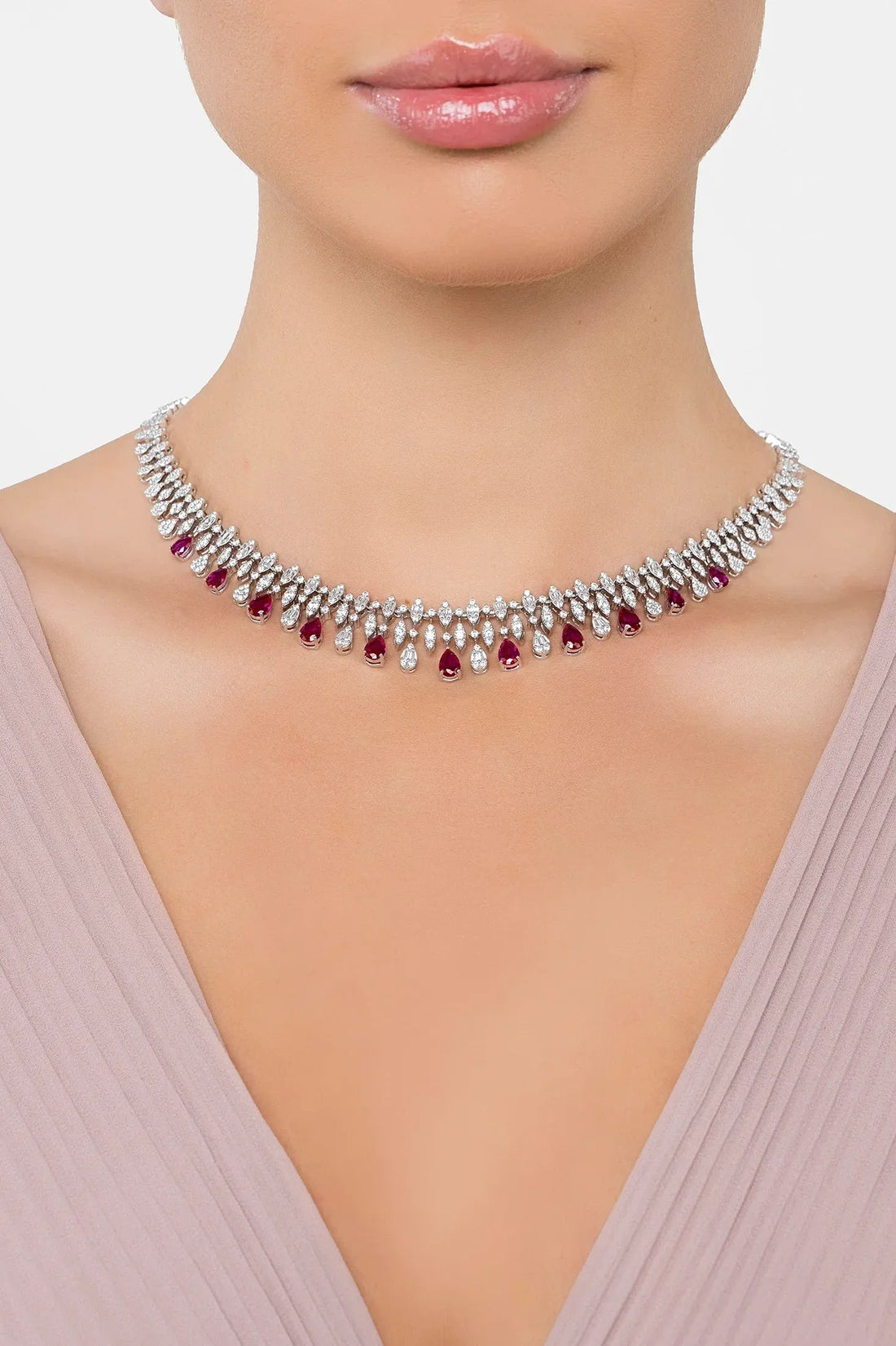 Duchess Ruby Statement Necklace Silver-1