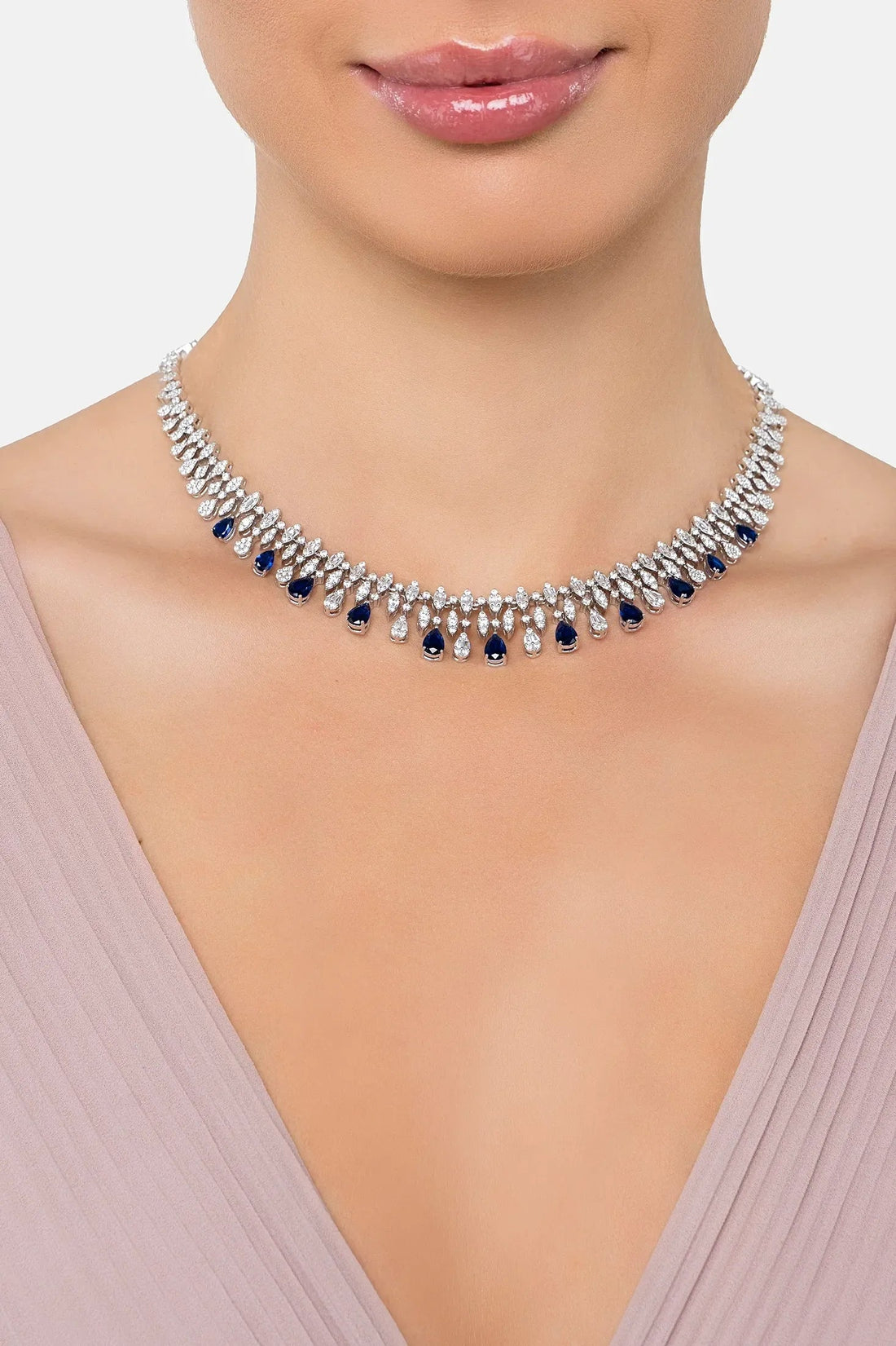 Duchess Sapphire Statement Necklace Silver-1