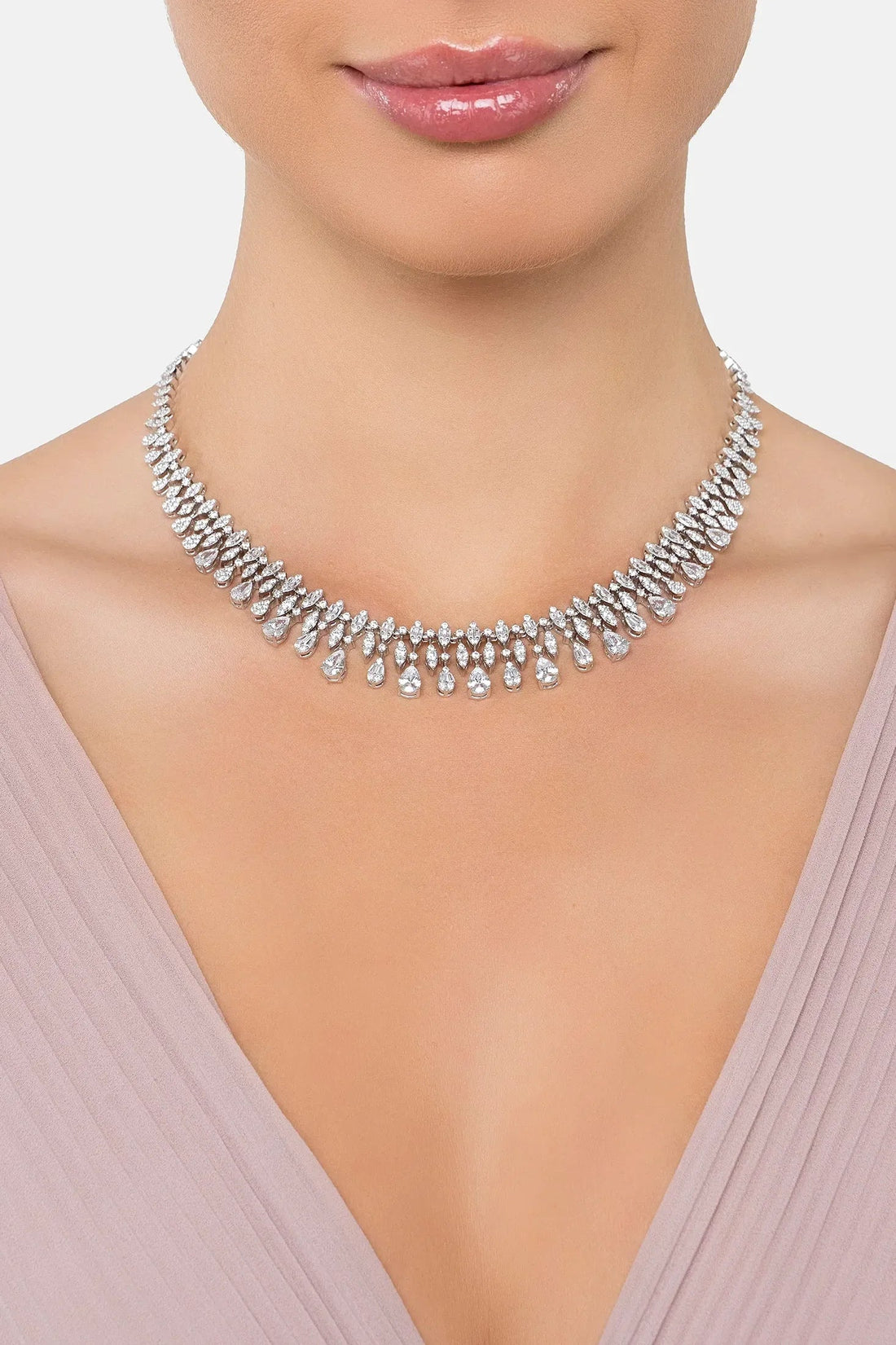 Duchess Moissanite Statement Necklace Silver-1