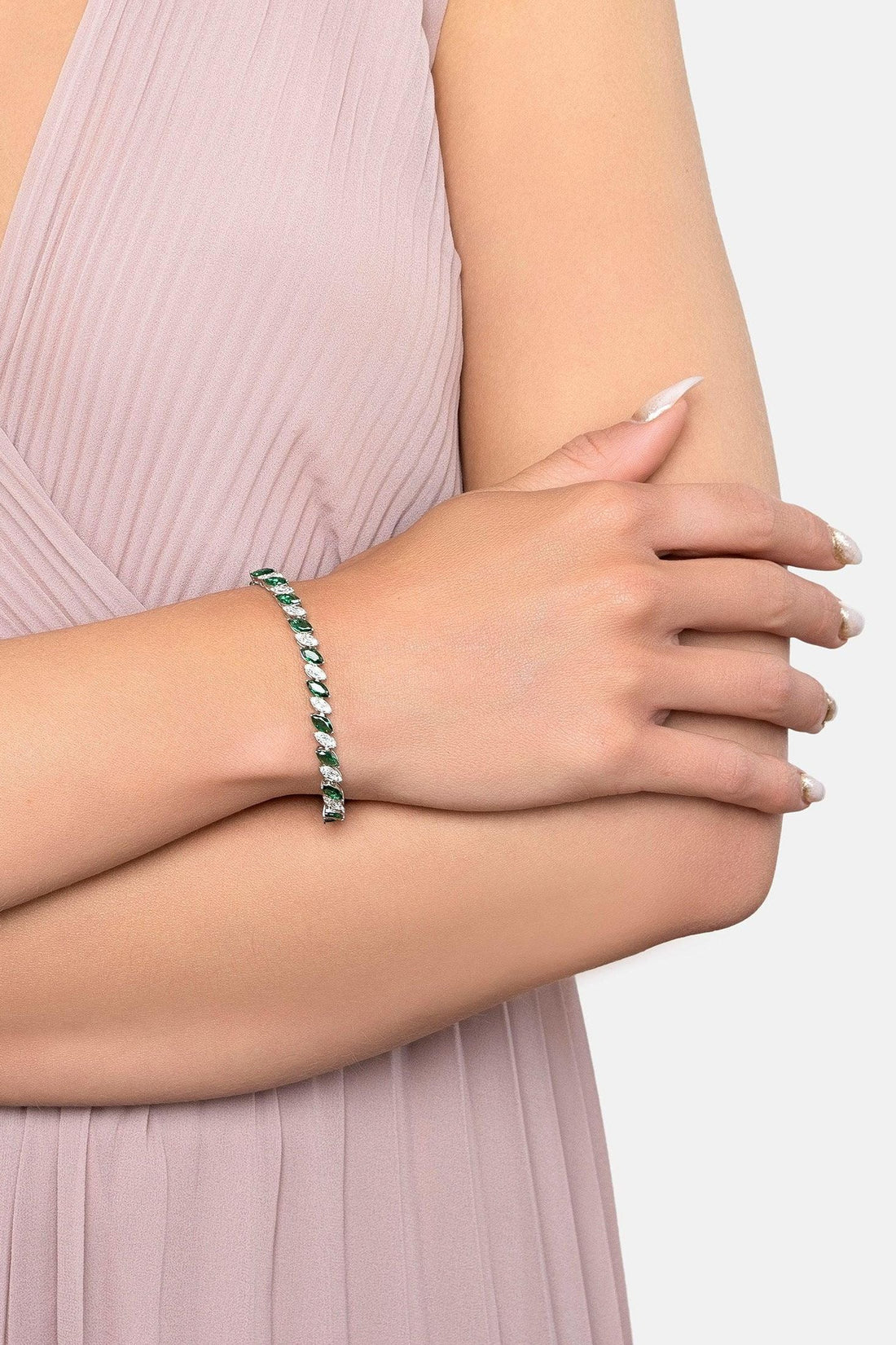 Viscountess Tennis Bracelet Emerald Silver-2