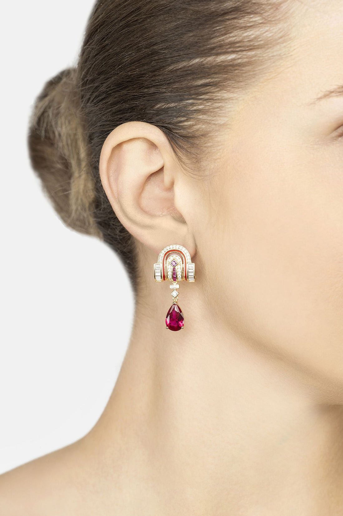 Savoy Art Deco  Drop Earrings Ruby Gold-1