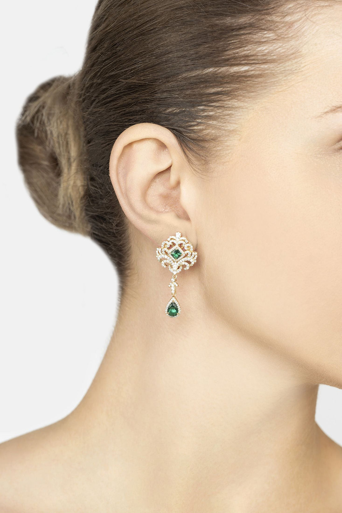 Claridge Drop Earrings Emerald Gold-1