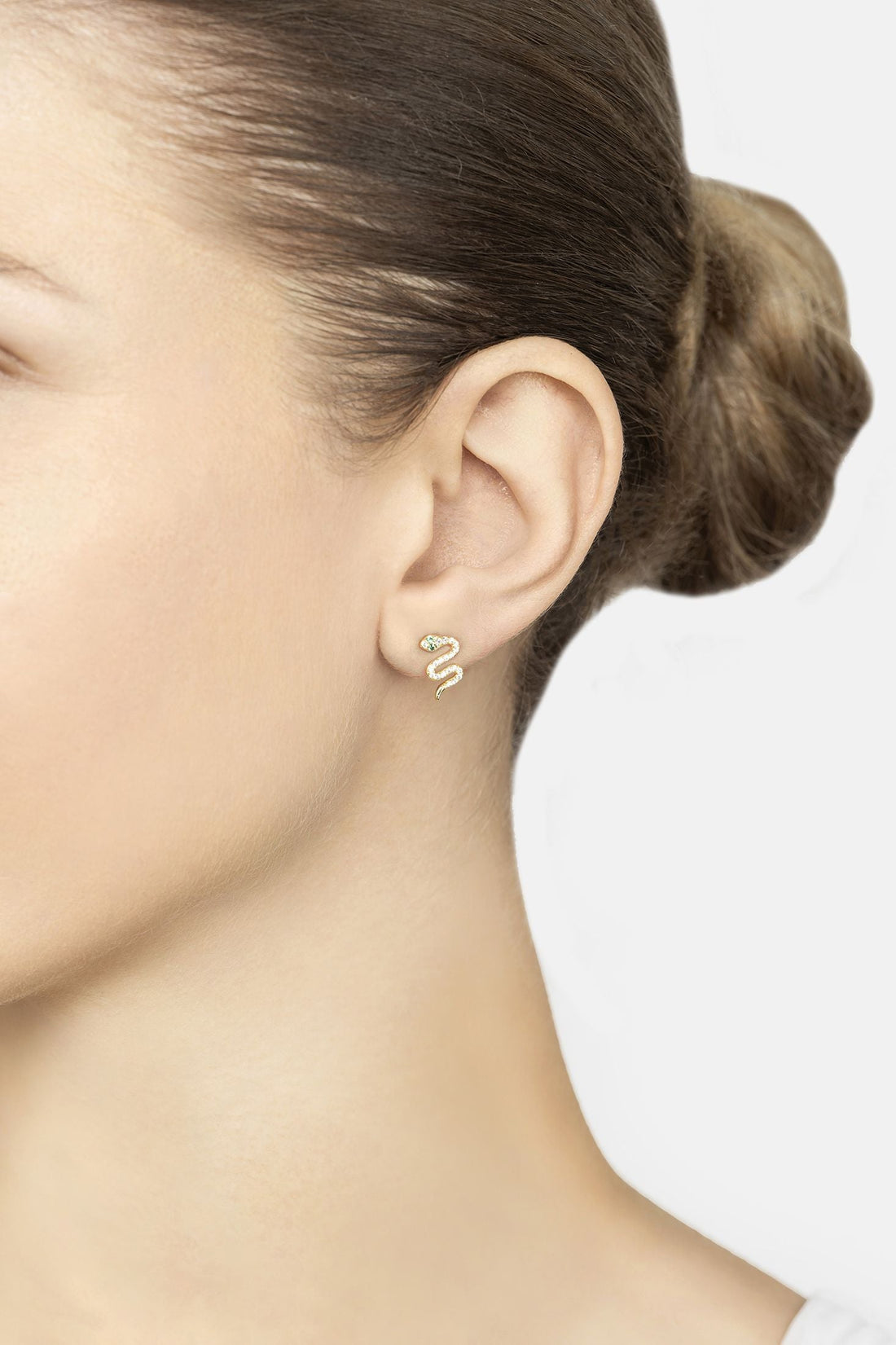 Slither Snake Stud Earrings Cz Gold-3