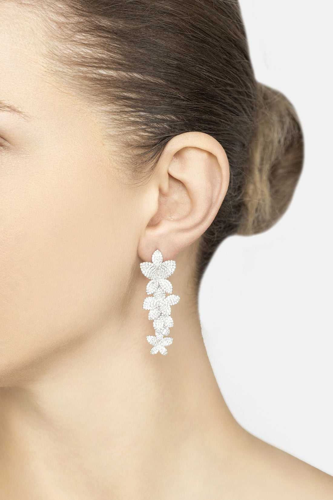 Cherry Blossom Drop Earrings White Silver-3