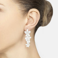 Cherry Blossom Drop Earrings White Silver-3