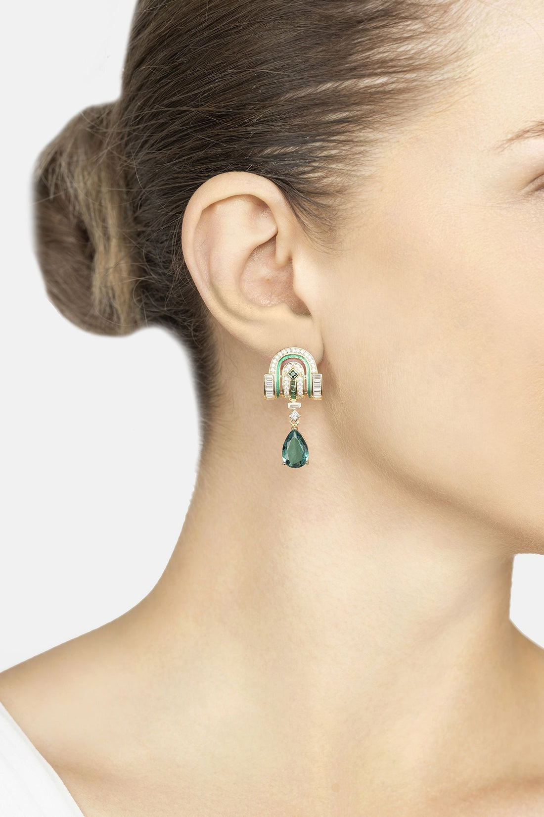 Savoy Art Deco  Drop Earrings Emerald Gold-1