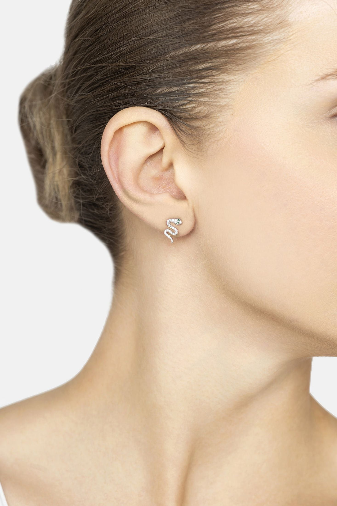 Slither Snake Stud Earrings Cz Silver-1
