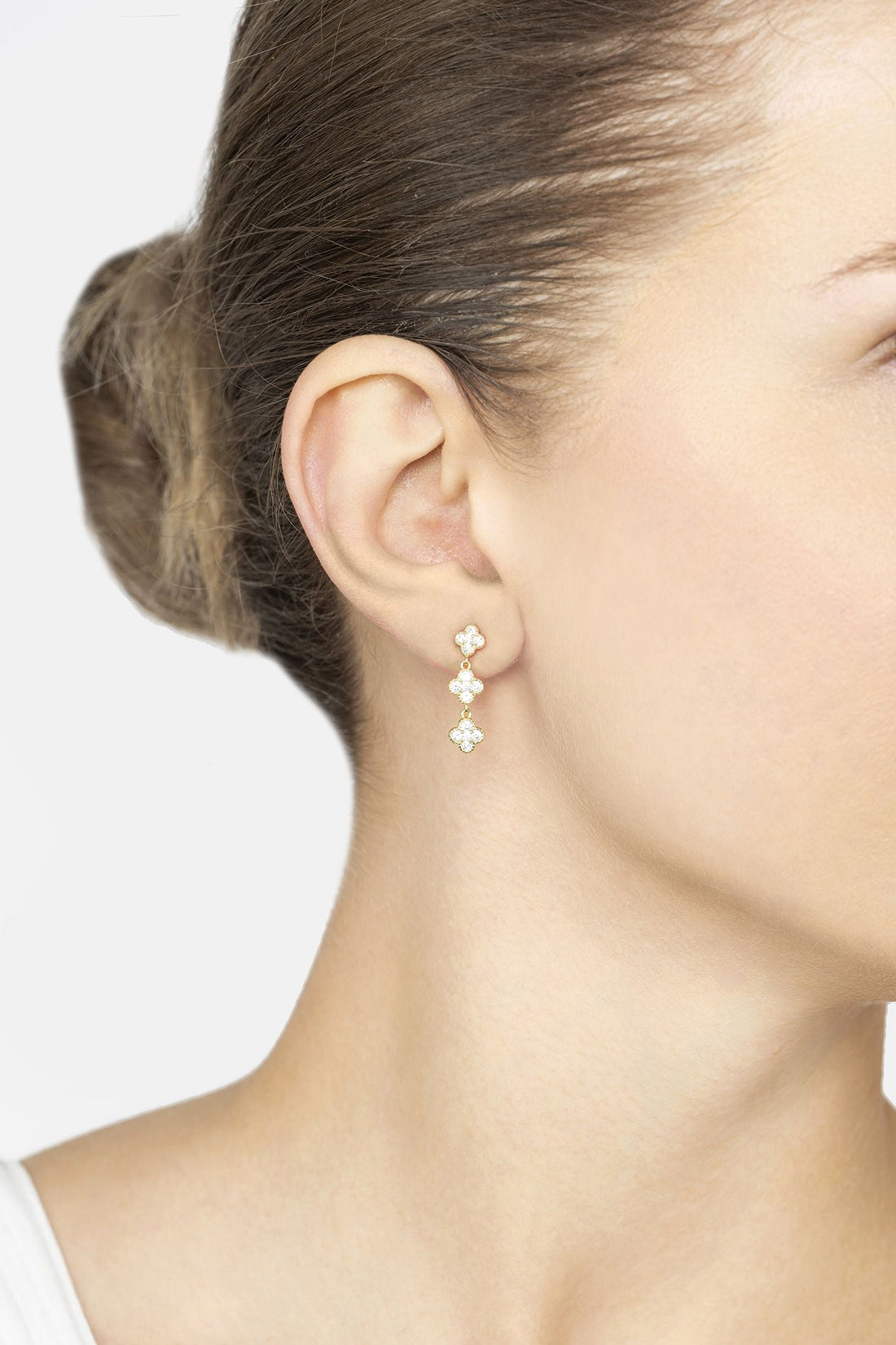 Mini Triple Clover Drop Earrings Gold-2