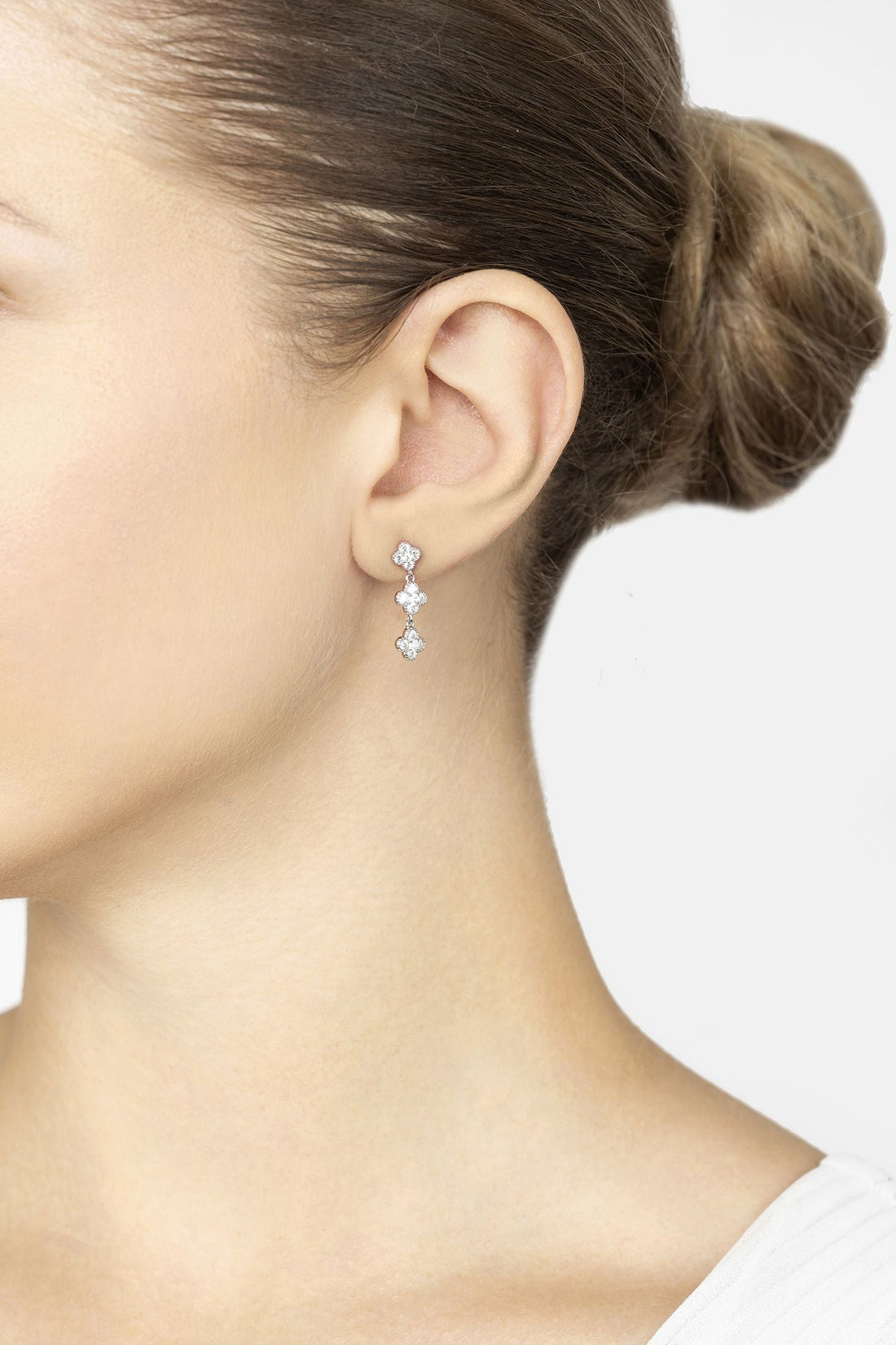 Mini Triple Clover Drop Earrings Silver-1