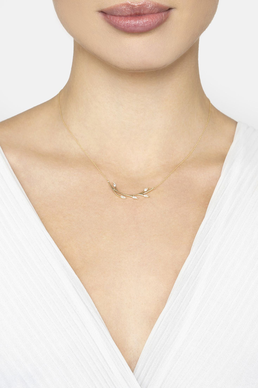 Solid 14k Gold Blooming Branch Necklace-1