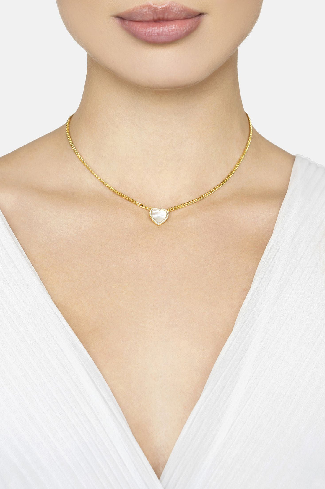Heart Mother Of Pearl Necklace Gold-1